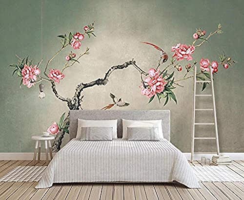 Retro chinesische Art Vogel und Blume Zweige Wallpaper Tapete wandpapier fototapete 3d effekt tapeten Wohnzimmer Schlafzimmer kinderzimmer-350cm×256cm von Wallpaper-3D-XYM