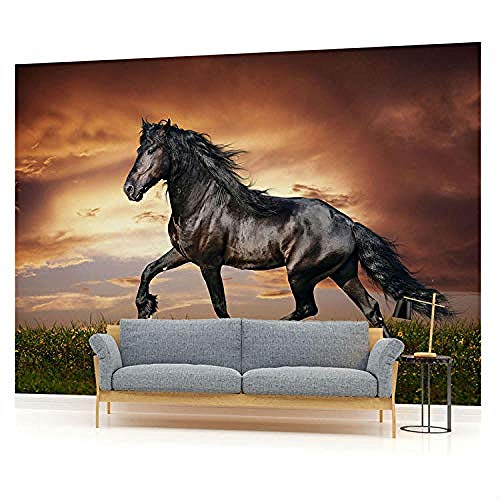 Schöne dunkle Pferd Tapete Tier Foto Tapete 3D Wandbild wasserdichte Kunst Junge Kind Mädchen Schlafzimmer Bar Raum Tapete wandpapier fototapete 3d effekt tapeten Wohnzimmer Schlafzimmer-200cm×140cm von Wallpaper-3D-XYM