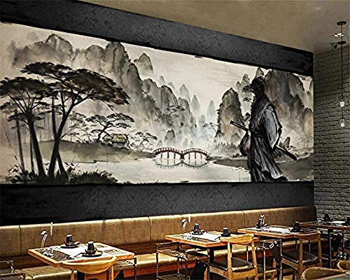 Schwarz-Weiß-Held Samurai Mountain Lake View Japanisches Restaurant 3D-Poster Fotos Wände Kunst Kinderzimmer Cartoo Wanddekoration fototapete 3d Tapete effekt Vlies wandbild Schlafzimmer-300cm×210cm von Wallpaper-3D-XYM