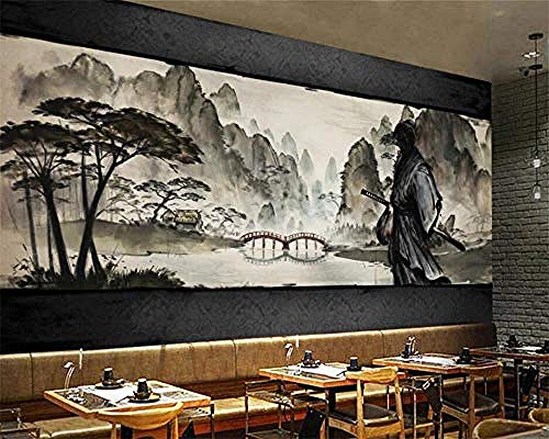 Schwarz-Weiß-Held Samurai Mountain Lake View Japanisches Restaurant 3D-Poster Fotos Wände Kunst Kinderzimmer Cartoo Wanddekoration fototapete 3d Tapete effekt Vlies wandbild Schlafzimmer-430cm×300cm von Wallpaper-3D-XYM