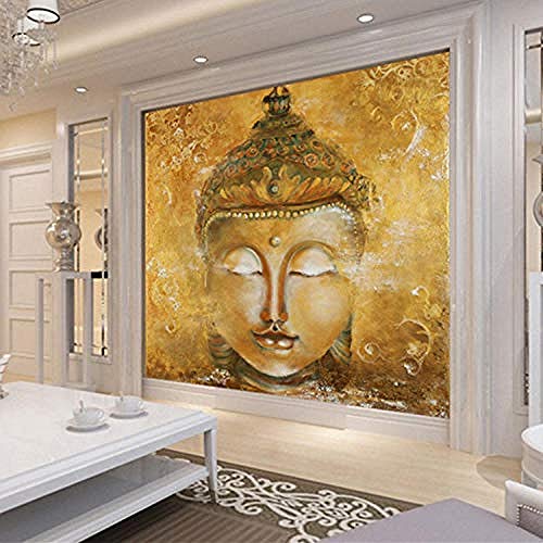 Vintage Golden Buddha Kopf Kreativserie Hd Kunstdruck Wandmalerei Poster Bild Große Seide Wandbild für Wohnzimmer S wandpapier fototapete 3d effekt tapete tapeten Wohnzimmer Schlafzimmer-150cm×105cm von Wallpaper-3D-XYM