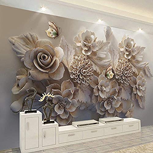 Wandbild Tapete 3D stereoskopisch geprägte Blume Schmetterling Wohnzimmer Sofa TV Hintergrund Wand Dekor Malerei Tapete wandpapier fototapete 3d effekt tapeten Wohnzimmer Schlafzimmer-300cm×210cm von Wallpaper-3D-XYM