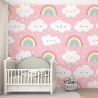 Rosa Baby Kinderzimmer Tapete, Wolken Schälen Und Kleben Wandbild, Abnehmbare Tapete von WallpaperWallheart