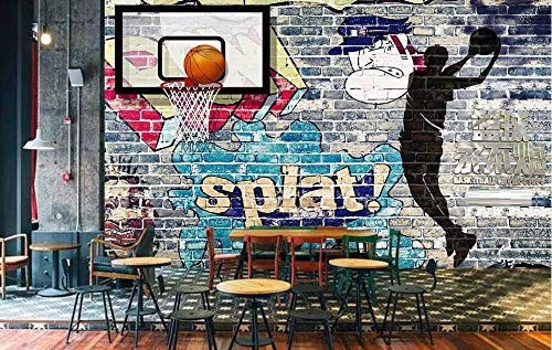 Tapete 3D Fototapete Basketball-Graffiti-Backsteinmauer Tapeten 3D Effekt Vliestapete Moderne Wanddeko von WallpaperxMural