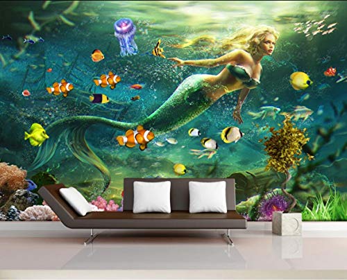 Tapete 3D Fototapete Fantasy Unterwasser Meerjungfrau Tapeten 3D Effekt Vliestapete Moderne Wanddeko von WallpaperxMural