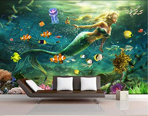 Tapete 3D Fototapete Fantasy Unterwasser Meerjungfrau Tapeten 3D Effekt Vliestapete Moderne Wanddeko von WallpaperxMural