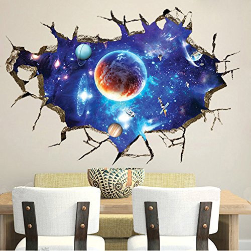 Wallpark 3D Gebrochen Wand Blau Äußere Weltraum Universum Galaxis Planet Abnehmbare Wandsticker Wandtattoo, Kinder Kids Baby Hause Zimmer Kinderzimmer DIY Dekorativ Klebstoff Kunst Wandaufkleber von Wallpark