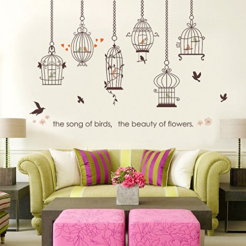 Wallpark Glücklich Singen Vögel Vogelkäfig Abnehmbare Wandsticker Wandtattoo, Wohnzimmer Schlafzimmer Haus Dekoration Klebstoff DIY Kunst Wandaufkleber von Wallpark