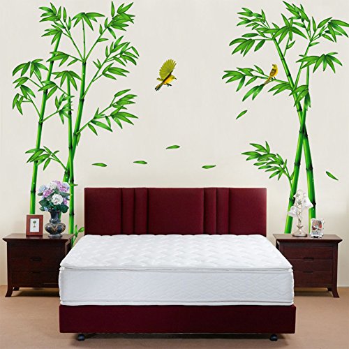 Wallpark Groß Grün Bambus Wald Vogel Abnehmbare Wandsticker Wandtattoo, Wohnzimmer Schlafzimmer Haus Dekoration Klebstoff DIY Kunst Wandaufkleber von Wallpark