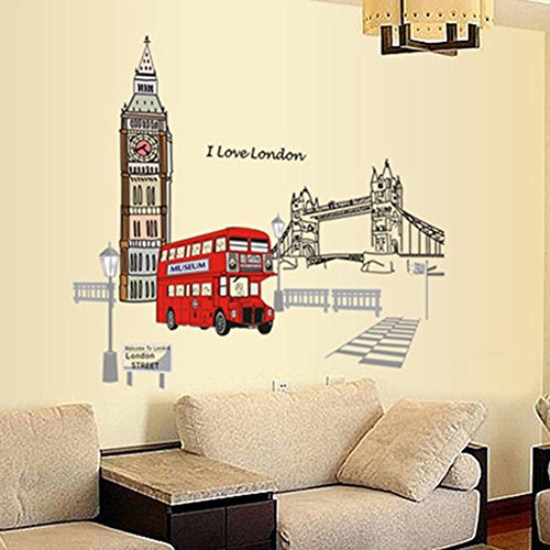 Wallpark London Turmbrücke Straße Bus Abnehmbare Wandsticker Wandtattoo, Wohnzimmer Schlafzimmer Haus Dekoration Klebstoff DIY Kunst Wandaufkleber von Wallpark