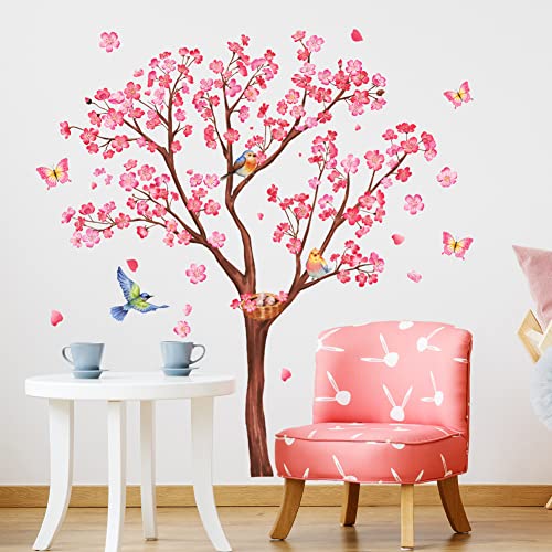 Wallpark Schön Rosa Pflaume Blumen Baum Vögel Wandtattoo Wandsticker, Kinder Kids Baby Hause Zimmer Kinderzimmer DIY Dekorativ Klebstoff Kunst Wandaufkleber von Wallpark