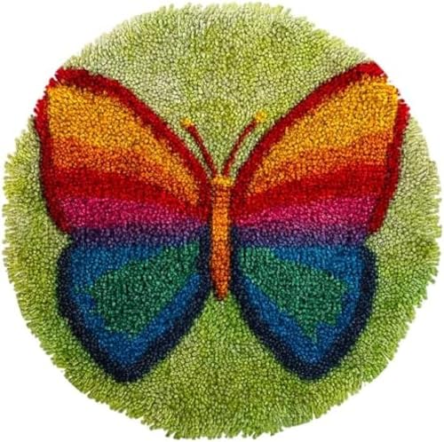 Knüpfteppich Zum Selber,Regenbogenfarbener Schmetterling mit grünem Farbhintergrund,DIY Kreuzstich Set,3D Teppich Tapisserie Set Für Erwachsene Kinder,Kreatives Geschenk Latch Hook Kit,50x50cm Knüpfteppich Zum Selber,Regenbogenfarbener Schmetterling mit grünem Farbhintergrund,DIY Kreuzstich Set,3D Teppich Tapisserie Set Für Erwachsene Kinder,Kreatives Geschenk Latch Hook Kit,50x50cm von Wallphantom