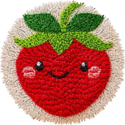 Wallphantom DIY Knüpfteppich Zum Selber Knüpfen,Erdbeeren,Knüpfpackungen Für Teppiche Zum Selbermachen Für Familie Und Freunde,Handarbeit,Bastelset,Geschenk,50x50cm von Wallphantom
