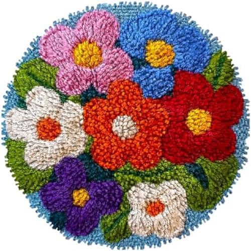 Wallphantom DIY Latch Hook Kits Erwachsene,Kirschblüten,Handwerk Riegel Haken Kit Teppich mit Druck Muster Teppichstickerei,Teppich Kit Knüpfkissen Set,50x50cm von Wallphantom