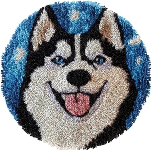 Wallphantom DIY Latch Hook Kits Erwachsene,Süßer süßer Husky-Hund,Handwerk Riegel Haken Kit Teppich mit Druck Muster Teppichstickerei,Teppich Kit Knüpfkissen Set,50x50cm von Wallphantom