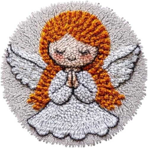 Wallphantom Diy-Teppich Knüpfstern,Süßer betender Engel,DIY Embroidery Cushion Rug Unfinished Crochet Rug Set with Pre-Print,Latch Hook Kits for Children and Adults,50x50cm von Wallphantom