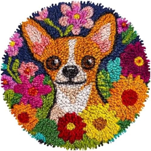 Wallphantom Handarbeit Set Für Erwachsene,Chihuahua-Hund,Riegel Haken Teppich Kits,Häkelset Für Anfänger,Teppich Herstellung Kits,Stickerei Sofa Kissen Teppich,50x50cm von Wallphantom