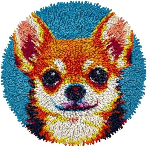 Wallphantom Handarbeit Set Für Erwachsene,Chihuahua-Hund,Riegel Haken Teppich Kits,Häkelset Für Anfänger,Teppich Herstellung Kits,Stickerei Sofa Kissen Teppich,50x50cm von Wallphantom