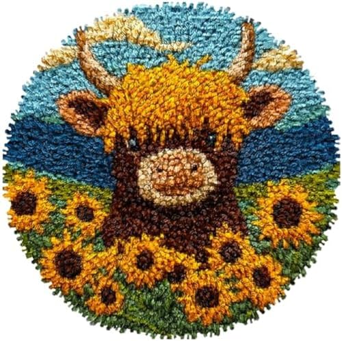 Wallphantom Handarbeit Set Für Erwachsene,Niedliche Hochlandkuh in Sonnenblumen,Riegel Haken Teppich Kits,Häkelset Für Anfänger,Teppich Herstellung Kits,Stickerei Sofa Kissen Teppich,50x50cm Wallphantom Handarbeit Set Für Erwachsene,Niedliche Hochlandkuh in Sonnenblumen,Riegel Haken Teppich Kits,Häkelset Für Anfänger,Teppich Herstellung Kits,Stickerei Sofa Kissen Teppich,50x50cm von Wallphantom