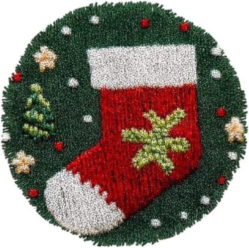 Wallphantom Knüpfen Set Fußmatte Teppich Herstellung Kits,Süße Weihnachtssocke mit grüner Farbe,Geschenkver DIY für Kinder/Erwachsene mit bedruckter Leinwand Latch Hook Rug Kit,50x50cm Wallphantom Knüpfen Set Fußmatte Teppich Herstellung Kits,Süße Weihnachtssocke mit grüner Farbe,Geschenkver DIY für Kinder/Erwachsene mit bedruckter Leinwand Latch Hook Rug Kit,50x50cm von Wallphantom