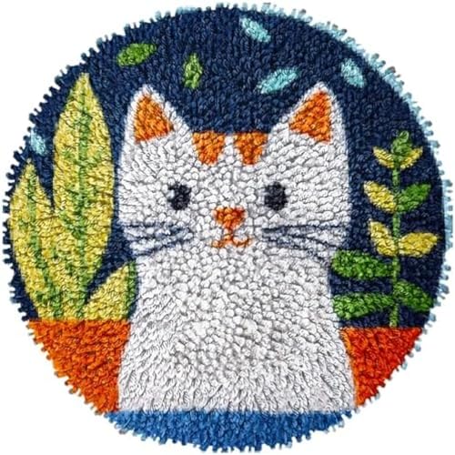Wallphantom Knüpfen-Sets Latch Hook Rug,Katze und Pflanzen,Handarbeit Selbst Knüpfen Set,Vorgedrucktes Muster Teppich Stickerei Handwerk Für Erwachsene Handarbeiten,50x50cm von Wallphantom