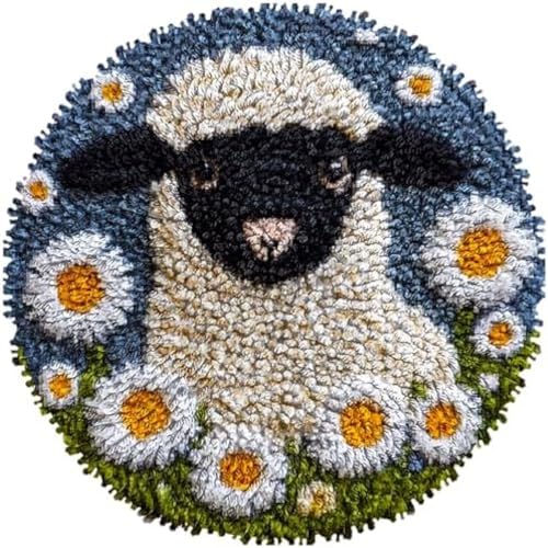 Wallphantom Knüpfen-Sets Latch Hook Rug,Niedliche schwarz-weiße Schafblumen,Handarbeit Selbst Knüpfen Set,Vorgedrucktes Muster Teppich Stickerei Handwerk Für Erwachsene Handarbeiten,50x50cm von Wallphantom