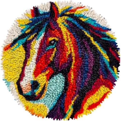 Wallphantom Knüpfkissen DIY Riegel Haken Kits,Pferd der amerikanischen Ureinwohner,DIY Wandteppich Teppich Herstellung für Kinder Erwachsene Anfänger Wohnkultur,50x50cm von Wallphantom