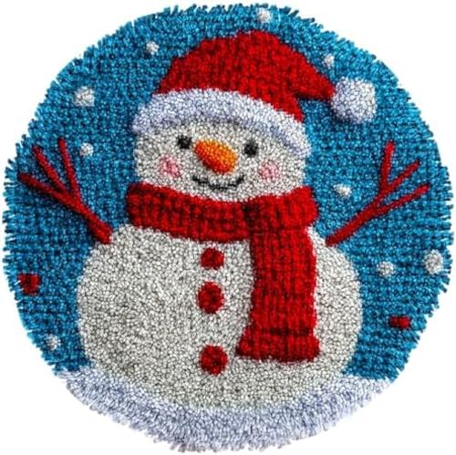 Wallphantom Knüpfteppich Set DIY,Niedlicher Weihnachtsschneemann,Handarbeit Set Knüpfset für Anfänger,Teppich zum Selber Knüpfen Basteln Erwachsene Kreativ,Haus Dekoration Geschenk,50x50cm von Wallphantom
