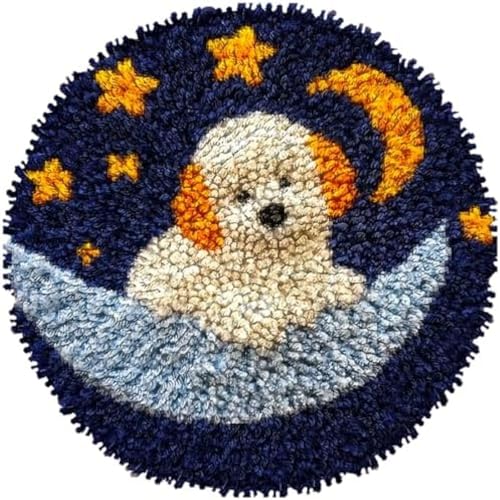 Wallphantom Knüpfteppich Zum Selber,Bichon Frise Hund auf dem Mond,DIY Kreuzstich Set,3D Teppich Tapisserie Set Für Erwachsene Kinder,Kreatives Geschenk Latch Hook Kit,50x50cm von Wallphantom