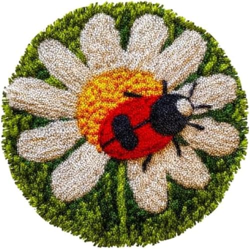 Wallphantom Knüpfteppich Zum Selber,Marienkäfer auf Gänseblümchen,DIY Kreuzstich Set,3D Teppich Tapisserie Set Für Erwachsene Kinder,Kreatives Geschenk Latch Hook Kit,50x50cm von Wallphantom