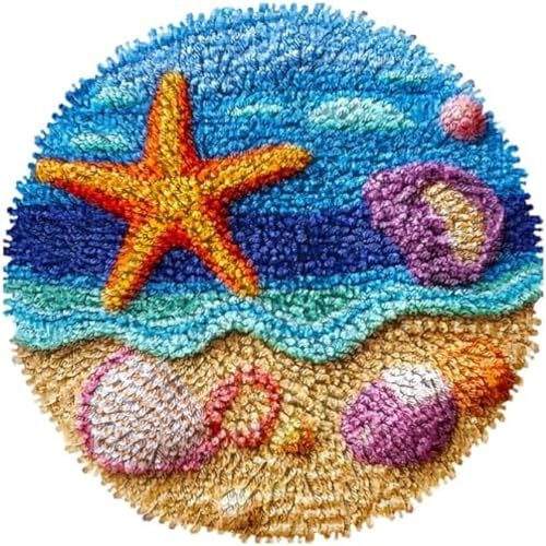 Wallphantom Knüpfteppich Zum Selber,Seesterne und Muscheln am Meer,DIY Kreuzstich Set,3D Teppich Tapisserie Set Für Erwachsene Kinder,Kreatives Geschenk Latch Hook Kit,50x50cm von Wallphantom