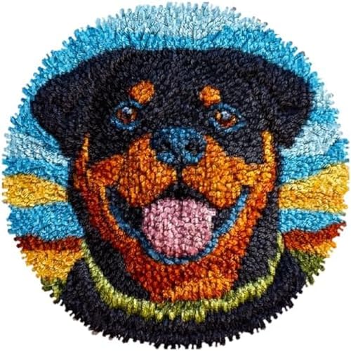 Wallphantom Knüpfteppich Zum Selber Knüpfen-Sets,Rottweiler Hund mit Sonnenuntergang,Vorgedrucktes Muster Teppich Stickerei Handwerk Für Erwachsene,Handarbeit Selbst Knüpfen Set,50x50cm von Wallphantom