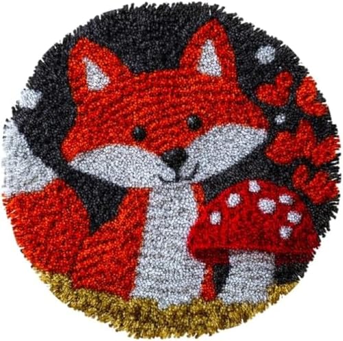 Wallphantom Knüpfteppich Zum Selber Knüpfen-Sets,Süßer Rotfuchs und roter Pilz,Vorgedrucktes Muster Teppich Stickerei Handwerk Für Erwachsene,Handarbeit Selbst Knüpfen Set,50x50cm von Wallphantom
