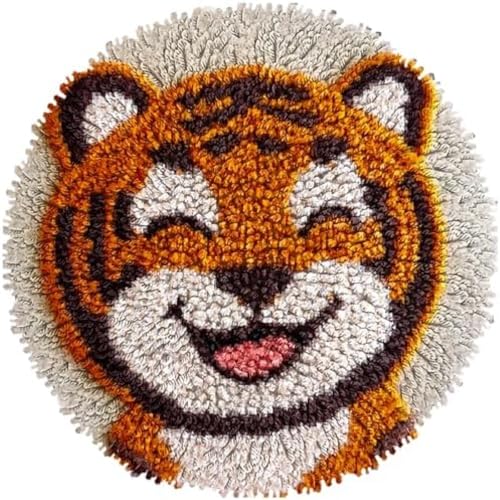 Wallphantom Latch Hook Rug Kit,Süßes Tigerlächeln,Haken Hobby Basteln Für Erwachsene Teppichstickerei Gobelin-Set Handarbeits-Teppich,Teppich,50x50cm von Wallphantom