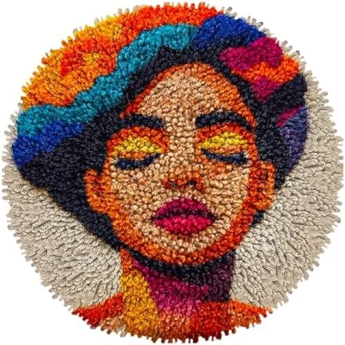 Wallphantom Latch-Hook-Teppich-Kit,Abstrakte Frau Schönheit,DIY Knüpfstern Set Knüpfteppich-Set,DIY-Teppich für Wohnkultur für Kinder und Erwachsene,50x50cm von Wallphantom