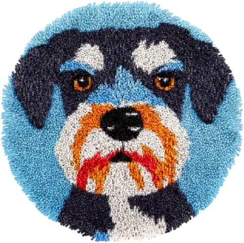 Wallphantom Latch-Hook-Teppich-Kit,Süßer süßer Zwergschnauzer-Hund,DIY Knüpfstern Set Knüpfteppich-Set,DIY-Teppich für Wohnkultur für Kinder und Erwachsene,50x50cm von Wallphantom