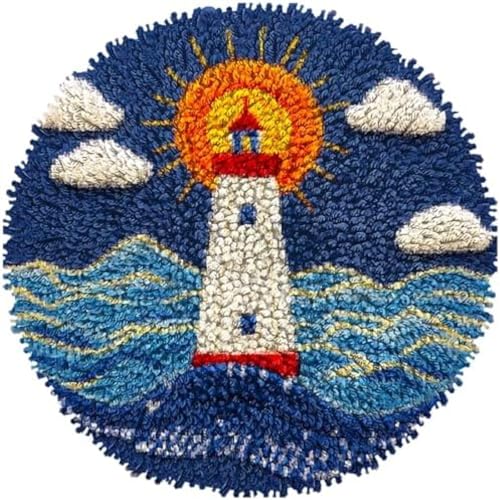 Wallphantom Riegel Haken Teppich Kits Für Erwachsene Kinder,Leuchtturm und Sonne am Meer,Bedruckte Leinwand Häkeln Handarbeit Handwerk Teppich Kissen Matte Wandteppich,50x50cm Wallphantom Riegel Haken Teppich Kits Für Erwachsene Kinder,Leuchtturm und Sonne am Meer,Bedruckte Leinwand Häkeln Handarbeit Handwerk Teppich Kissen Matte Wandteppich,50x50cm von Wallphantom