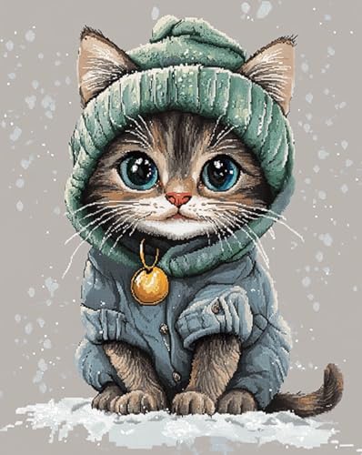 Wallphantom Süße Tiere Latch-Hook-Teppich-Kit,Katze in Kleidung,DIY Knüpfstern Set Knüpfteppich-Set,DIY-Teppich für Wohnkultur für Kinder und Erwachsene,55x75cm von Wallphantom