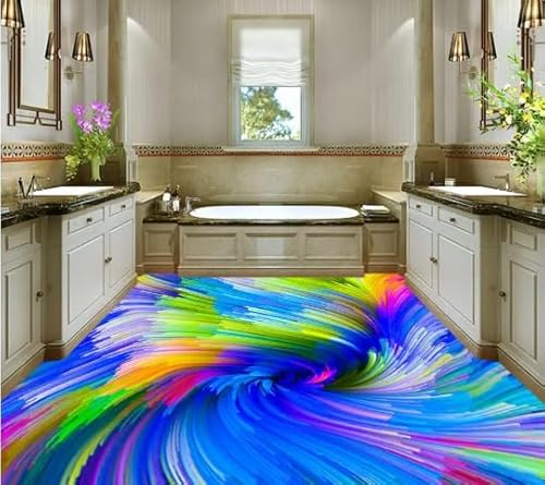 3D-Bodenbelag, bunte Wirbel-Illusion eines stereoskopischen 3D-Bodens, 3D-PVC-Tapete, 3D-Bodenmalerei-Tapete, 300 cm x 210 cm von Wallquartz