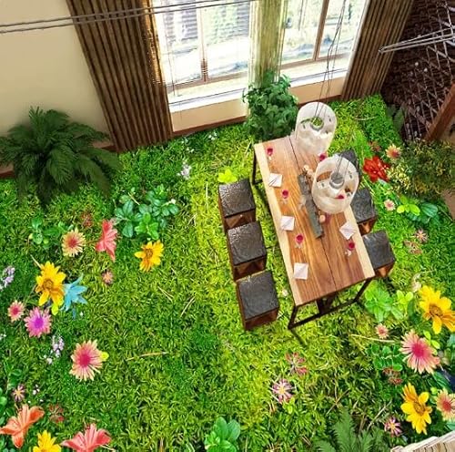 Benutzerdefinierte 3D-Bodenwandbilder, Blumen, Gras, Rasen, Wohnzimmer, Schlafzimmer, Balkon, Wasserdicht, Selbstklebend, Bodendekoration, Wandbild, PVC-Tapete,150cmX105cm von Wallquartz