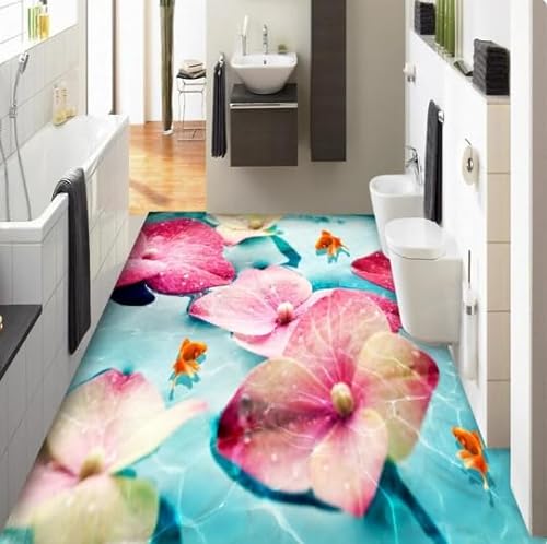 Custom Photo Wallpaper Pink Flower Goldfish Bathroom Floor Wallpaper PVC Wallpaper Self - Adhesive Flooring Wallpaper,400cmX280cm von Wallquartz