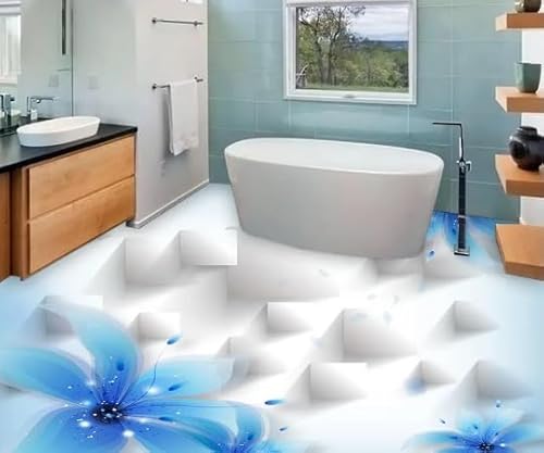 Hauptdekoration Blaue Lilie Schöne Transparente Blumen 3D-Boden-PVC-Bodentapete Badezimmer Wasserdichte Tapete,150cmX105cm von Wallquartz