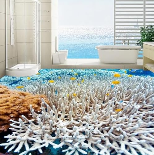 Maßgeschneiderte 3D-Bodenwandbild, Biokoralle, wasserdicht, für Badezimmer, Küche, Balkon, PVC-Tapete, selbstklebendes Wandgemälde, 400 cm x 280 cm von Wallquartz