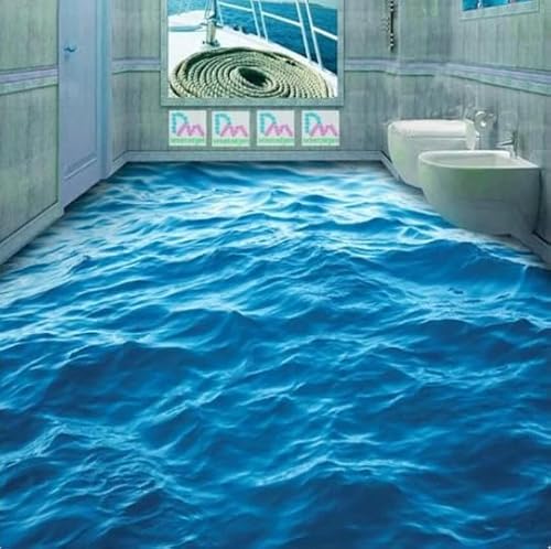 Wallquartz Benutzerdefinierte Bodentapete 3D Stereoskopische Ozeanwellen Wandbild Wohnzimmer Badezimmer PVC Selbstklebende wasserdichte Bodentapete, 150 cm x 105 cm von Wallquartz