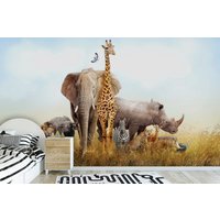 Selbstklebende Schälen & Stick Abnehmbare Tiere Safari Afrika Zoo Kindergarten Kinder Schlafzimmer Wallpaper Wandbild Ungewöhnliche Giraffe Löwe von Walls4uMurals