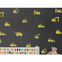 18 Stück Baufahrzeuge Junge Wandtattoo Lkw-Auto Bagger Wandaufkleber Vinyl Peel Stick Geschenke Für Kinder Jungen Kinderzimmer Schlafzimmer von WallsArtStudio