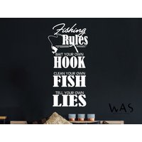 Angeln Regeln Wandtattoo, Wandaufkleber, Wand-Dekor Angelregeln, Geschenk Für Fisher, Fisch Zitate Wandtattoo Zitat Sport von WallsArtStudio