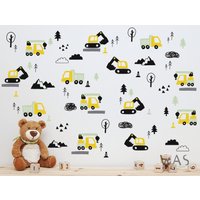 Bau Wandaufkleber, Transport Lkw Bagger Aufkleber, Kinderwandaufkleber, Peel & Stick Vinyl Kinderzimmer Aufkleber von WallsArtStudio