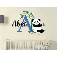 Benutzerdefinierte Name & Initiale Panda Bär Wandtattoos, Kinderzimmer Wandtattoo Für Babyzimmer, Mit Bambus Wandaufkleber Zuhause von WallsArtStudio