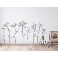 Blumen Silhouette Wandtattoos, Große Blume Mit Langem Durchmesser Schlafzimmer Wanddekoration, Blume Home Wall Decor von WallsArtStudio